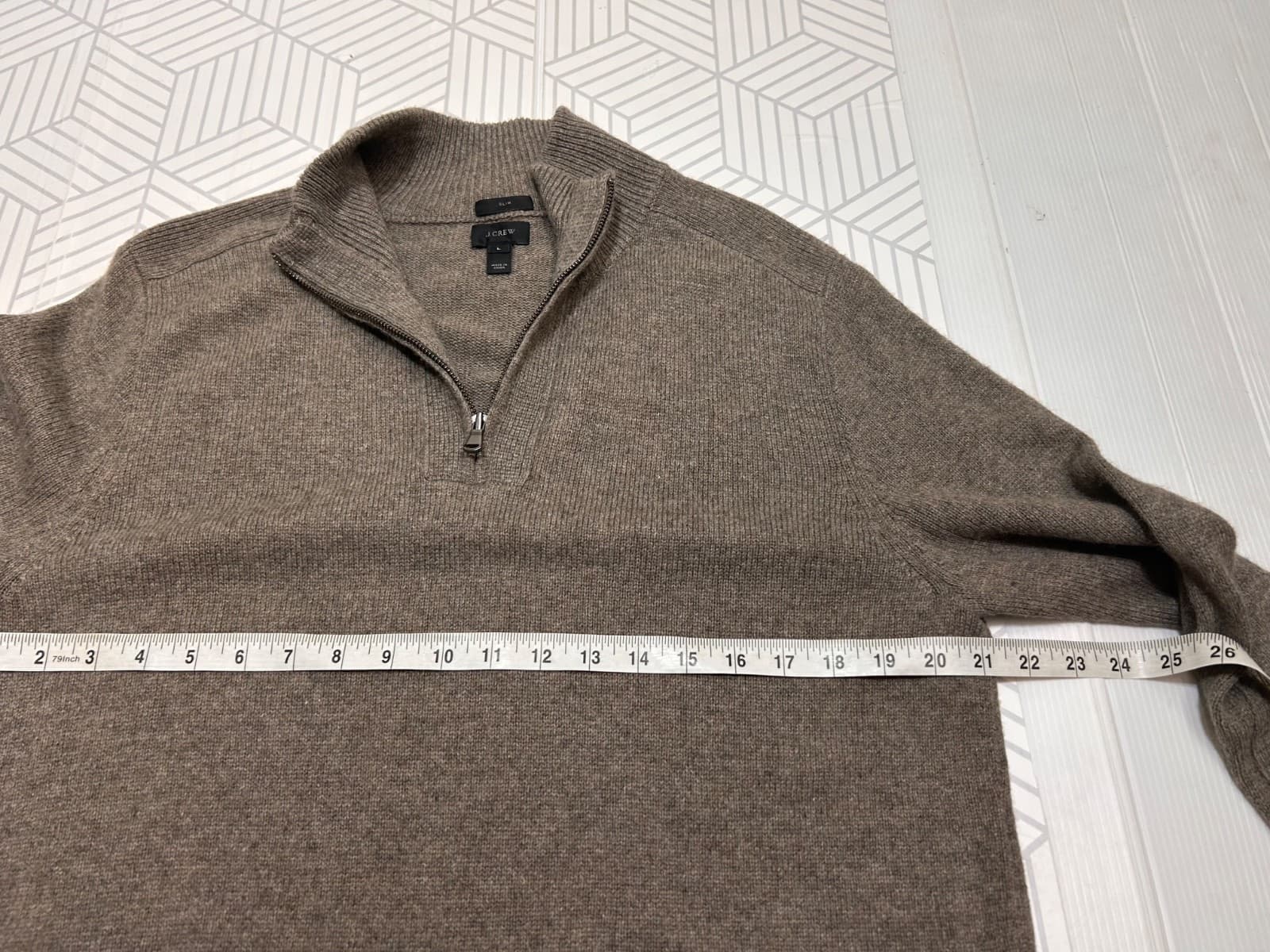 J.Crew Men's Large Slim Merino Wool Alpaca Blend 1/4 Zip Sweater Taupe Soft k - Thumbnail 7