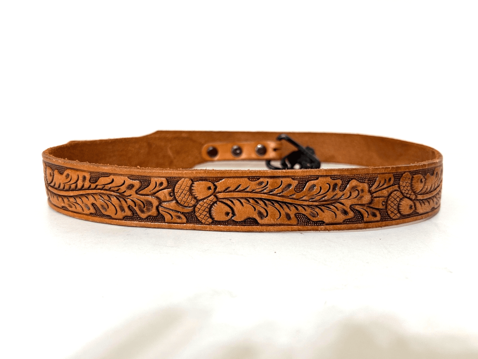 Justin Brass Horse Buckle Top Grain Cowhide Leather Belt Tooled Size 34 USA - Thumbnail 3
