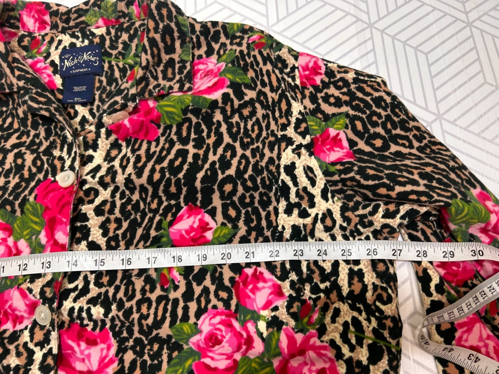 Nick & Nora Plus Size 3XL Pant Shirt Rose & Cheetah Print Pajama Flannel i - Thumbnail 14