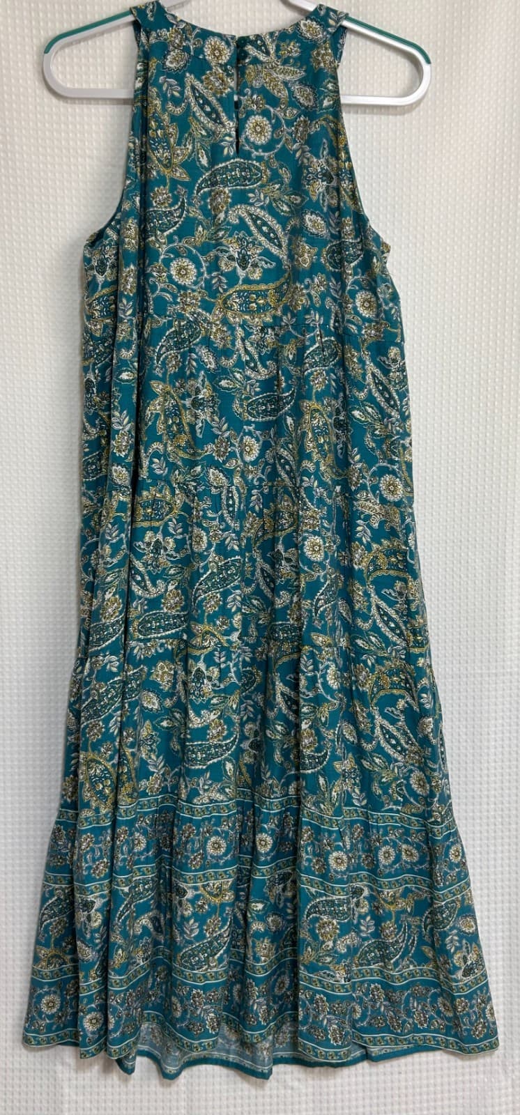 J. Jill Teal Paisley Tiered Maxi Dress Halter Size Medium Petite Summer Boho I - Thumbnail 3