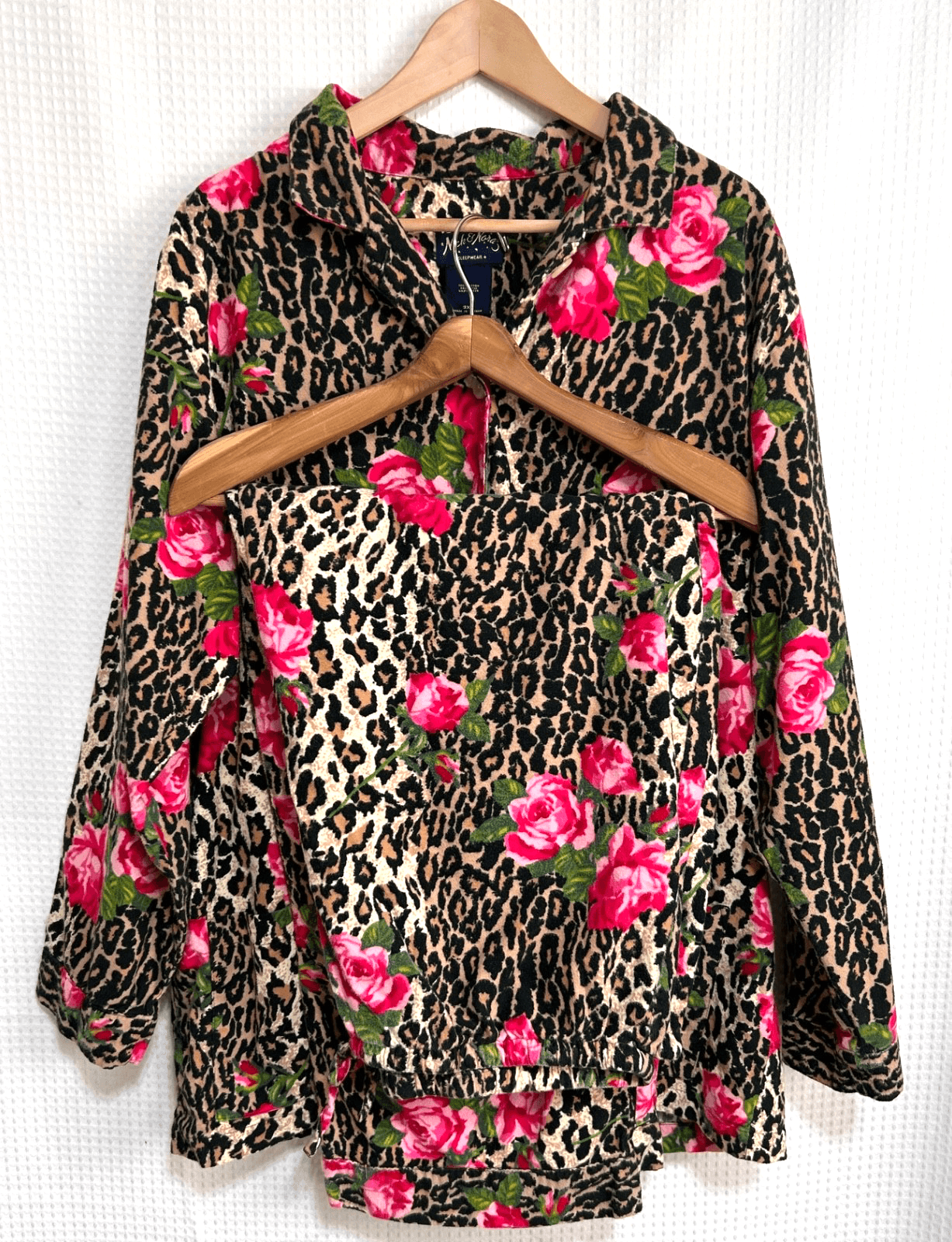Nick & Nora Plus Size 3XL Pant Shirt Rose & Cheetah Print Pajama Flannel i