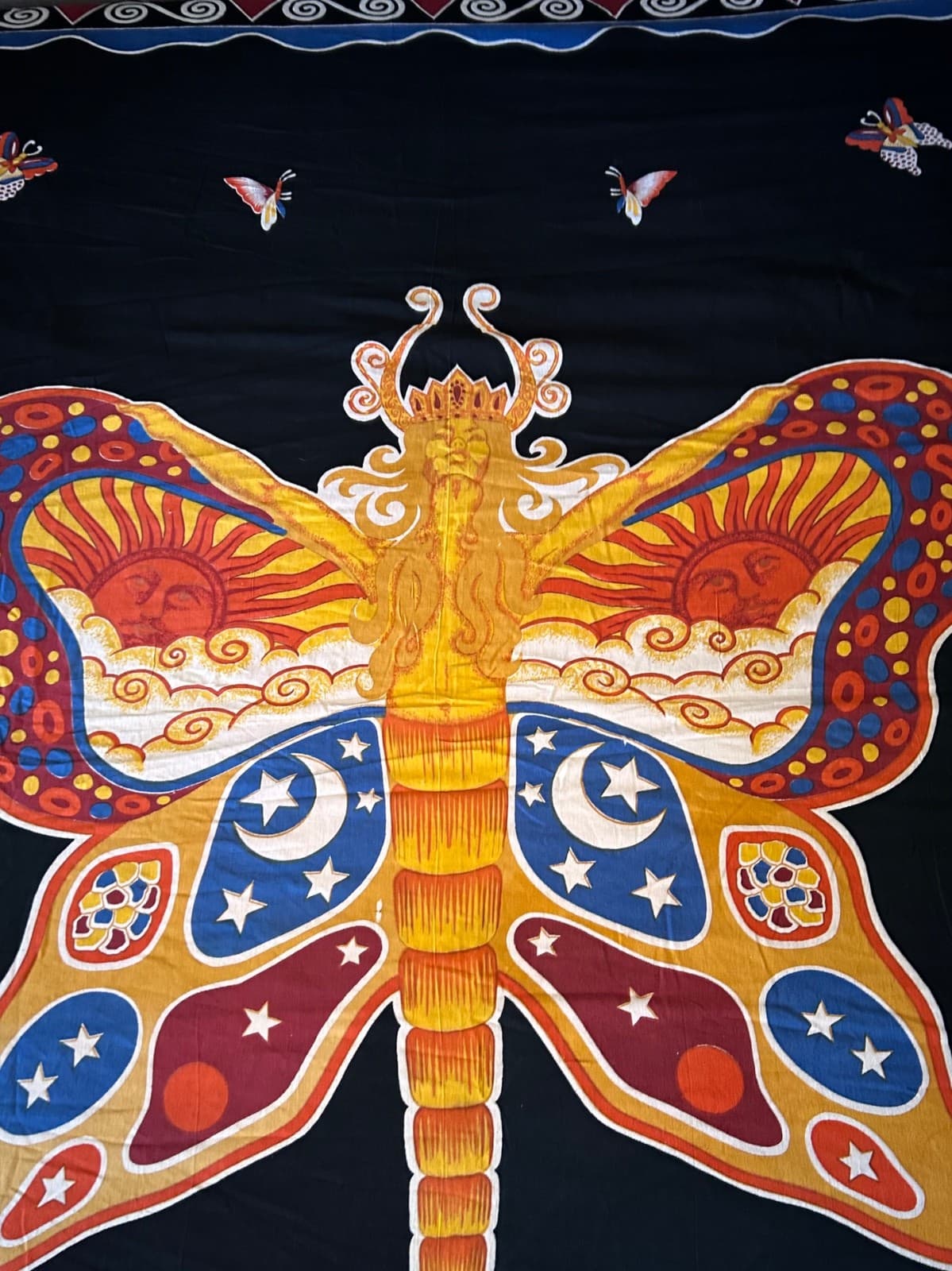 Hand loomed Fairy Butterfly Sun & Moon Tapestry Bed Wall India 85” X 102” - Thumbnail 12