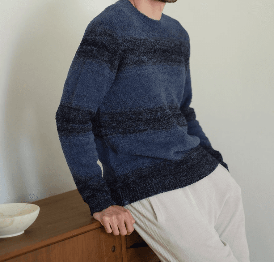 NWT $138 Barefoot Dreams Cozy Chic Pullover Men size M Indigo Ombre Comfort v