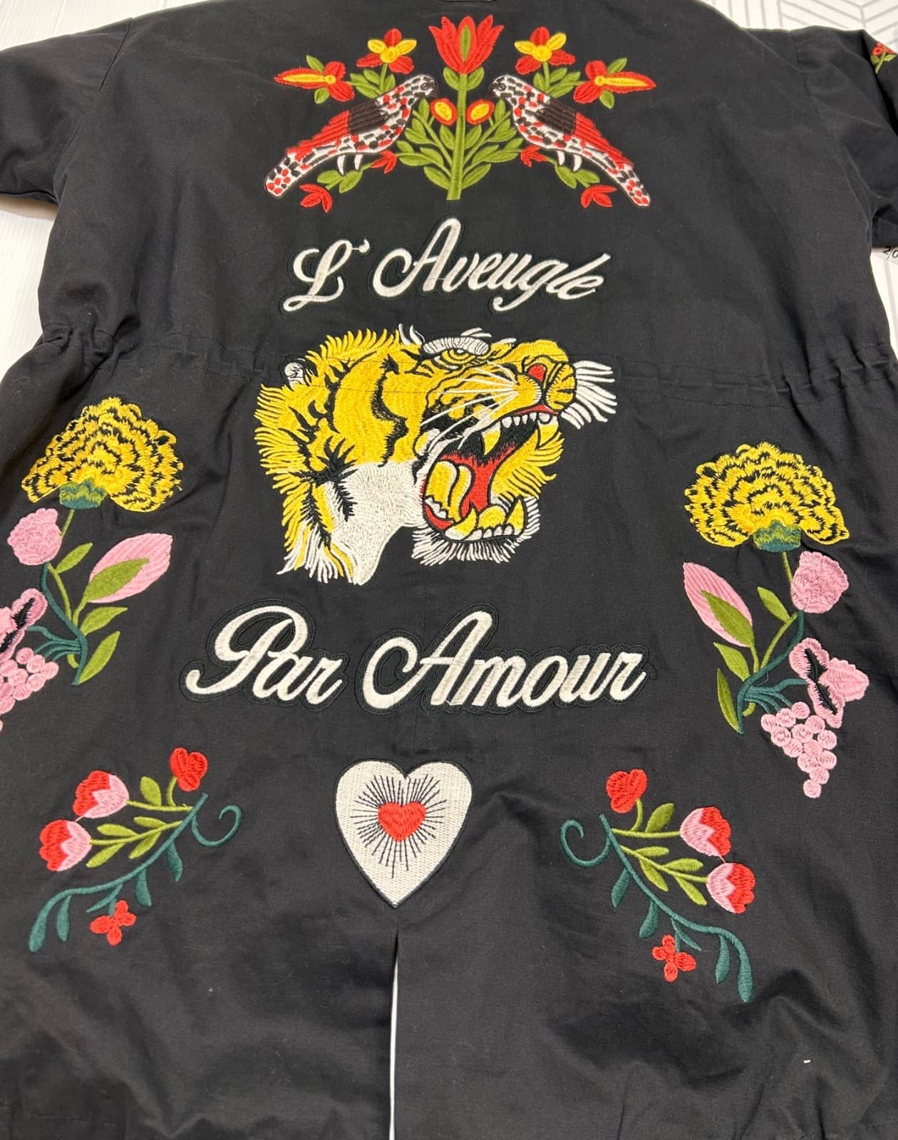 Embroidered Size L Tiger Coat Field Jacket L’Aveugle Par Amour Floral Birds k - Thumbnail 5