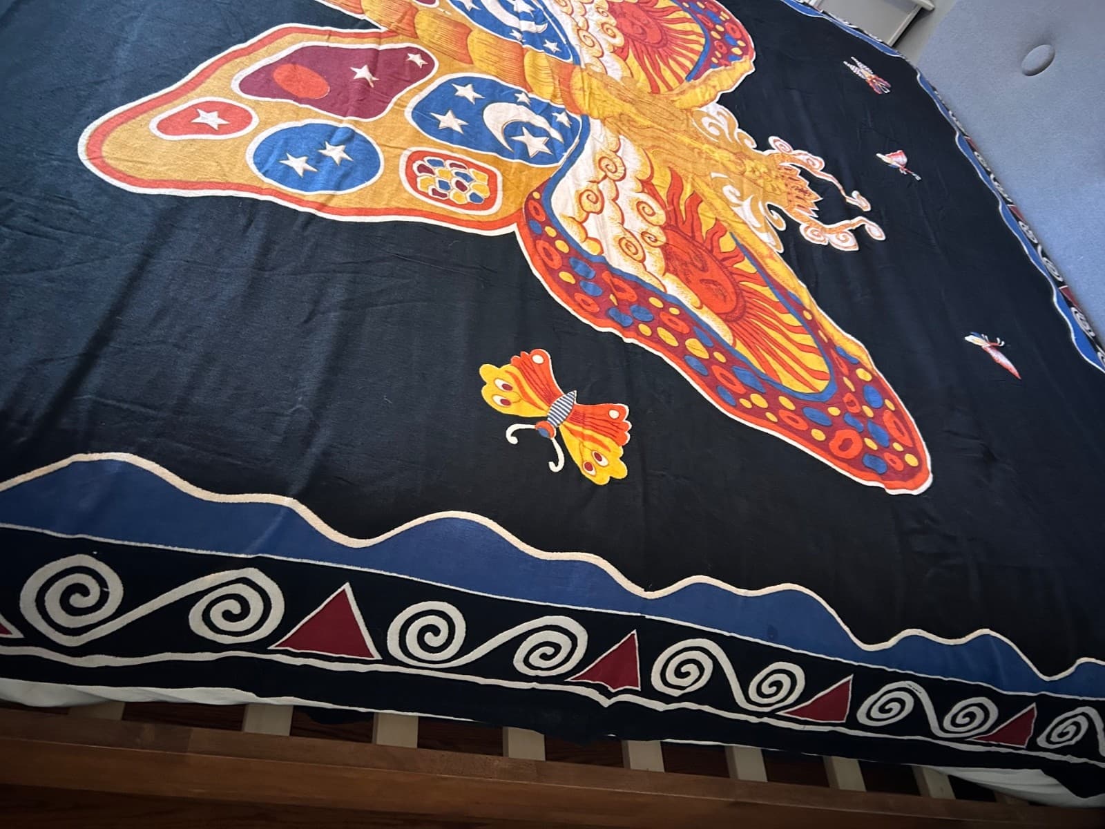 Hand loomed Fairy Butterfly Sun & Moon Tapestry Bed Wall India 85” X 102” - Thumbnail 11