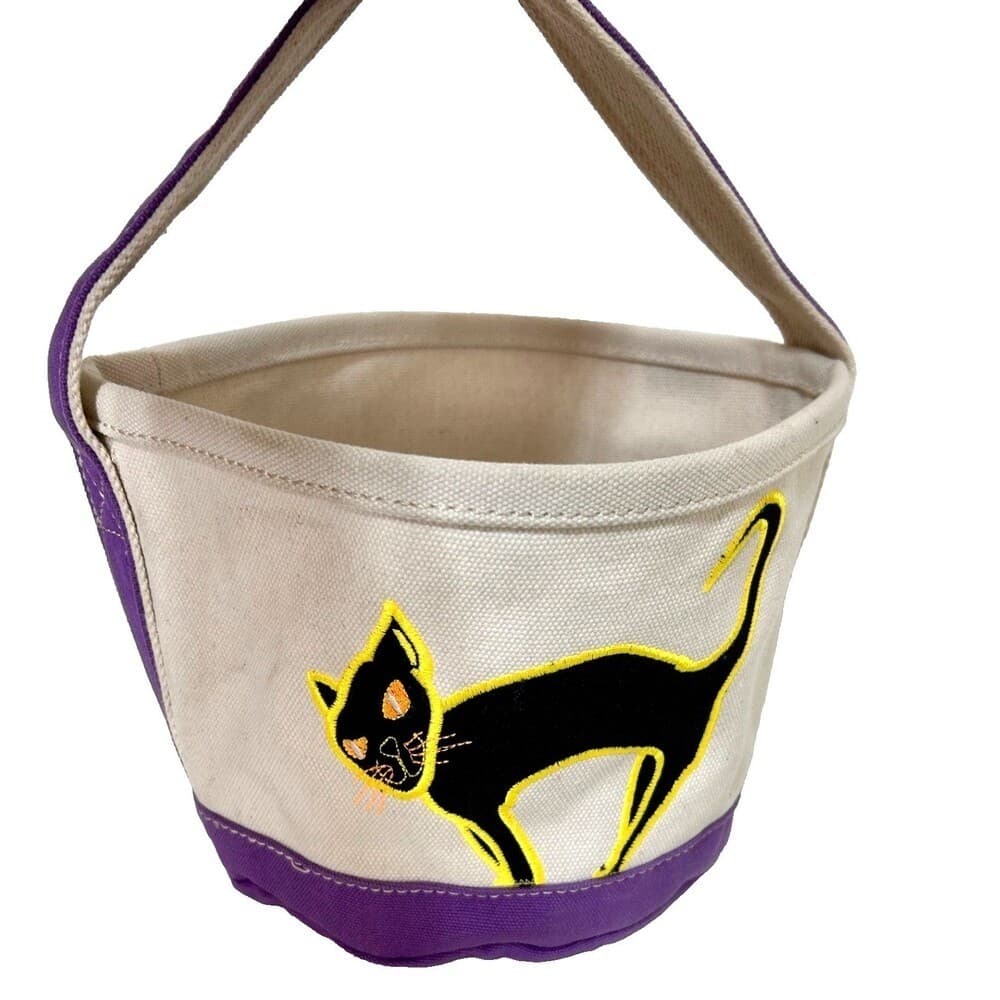 Land's End Halloween Canvas Bucket Tote Bags Black Cat