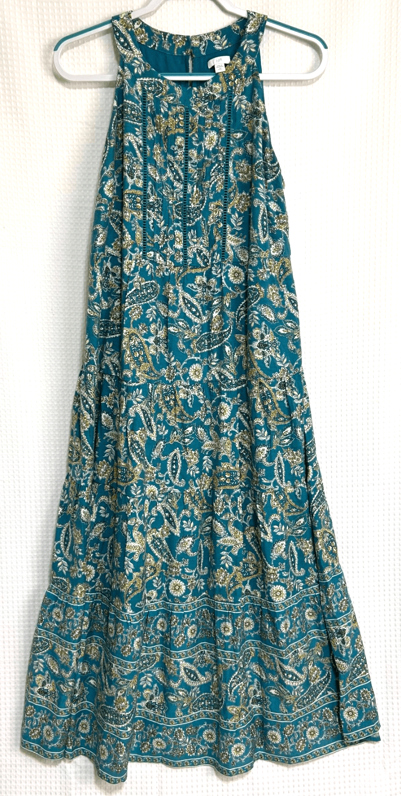 J. Jill Teal Paisley Tiered Maxi Dress Halter Size Medium Petite Summer Boho I - Thumbnail 2