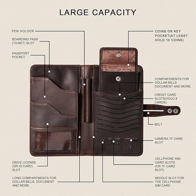 DONWORD Cow Leather Bi-Fold Passport Travel Wallet RFID Blocking COFFEE - Thumbnail 2