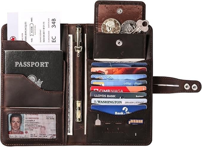 DONWORD Cow Leather Bi-Fold Passport Travel Wallet RFID Blocking COFFEE - Thumbnail 3