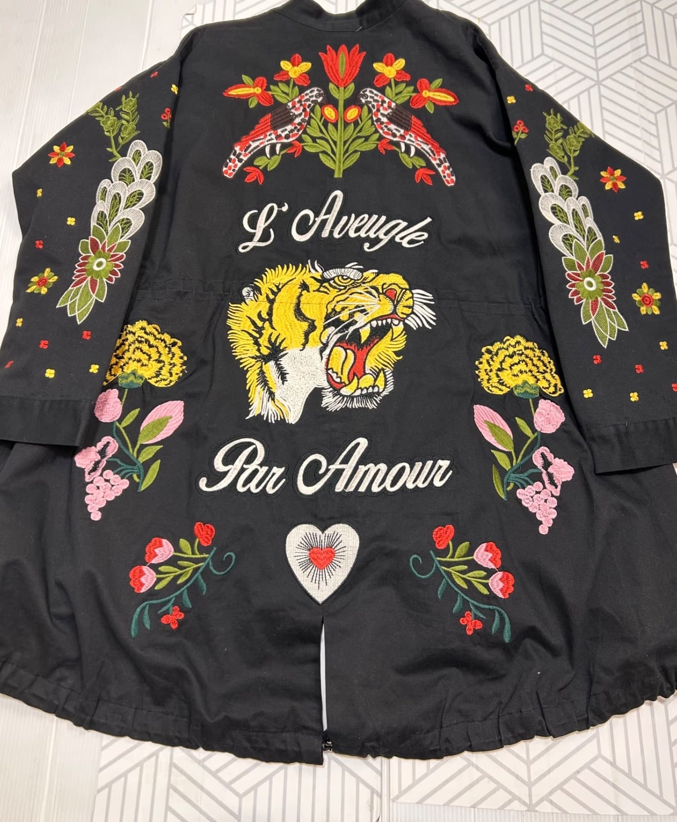 Embroidered Size L Tiger Coat Field Jacket L’Aveugle Par Amour Floral Birds k - Thumbnail 7