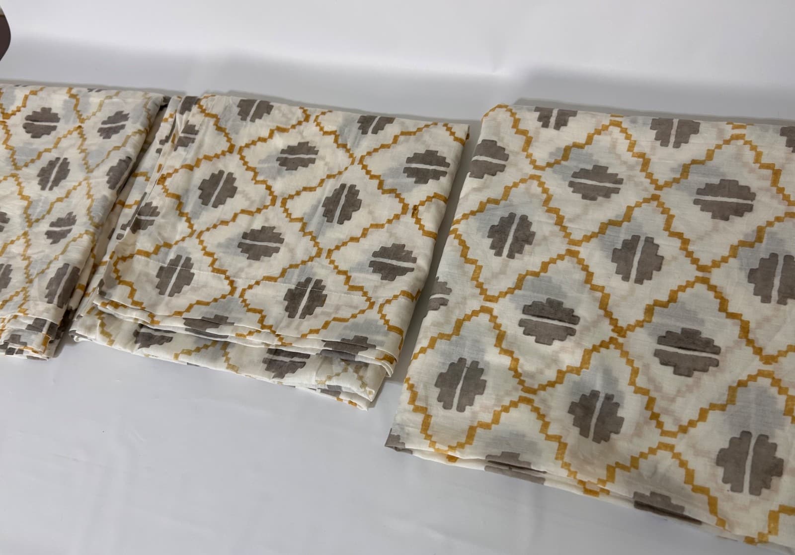 Crate & Barrel Anju Curtain 3 Panels 84x48 Mid Century Yellow Wheat Ikat Sheer - Thumbnail 4