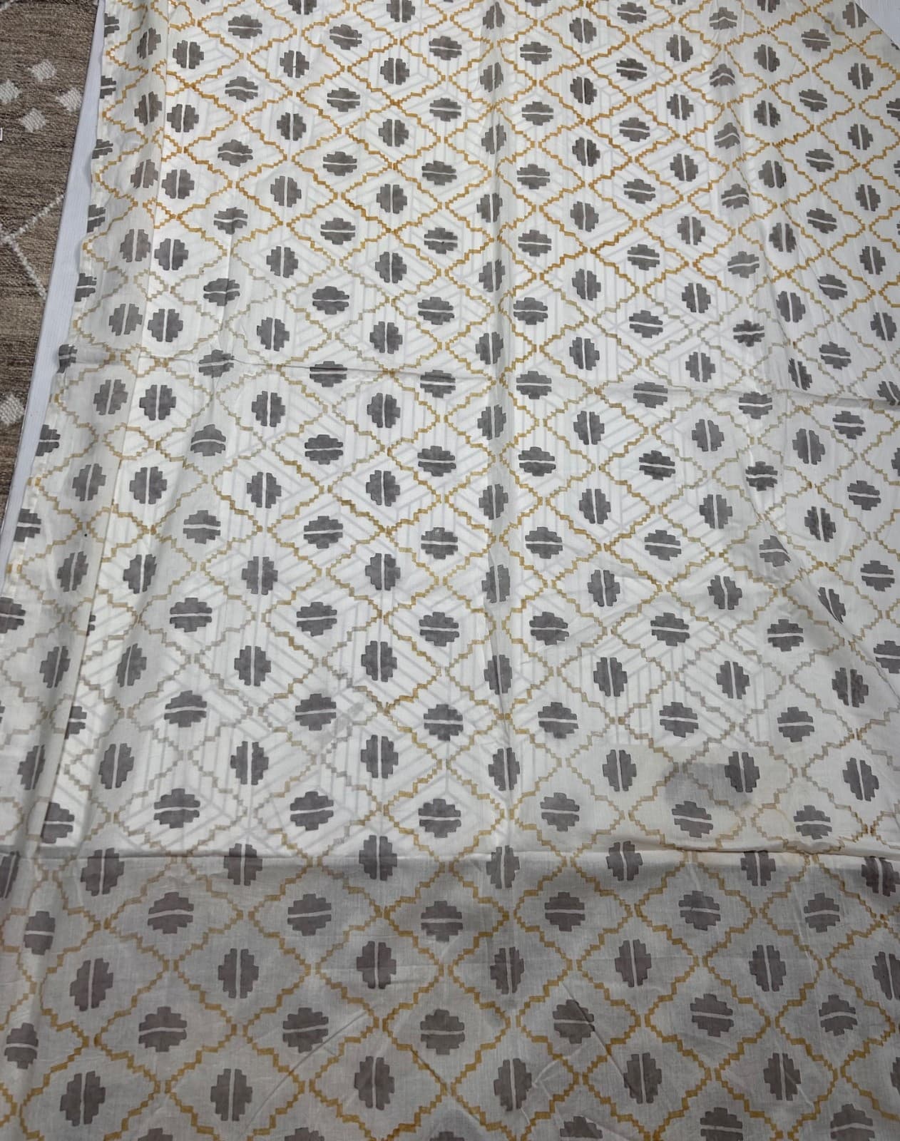 Crate & Barrel Anju Curtain 3 Panels 84x48 Mid Century Yellow Wheat Ikat Sheer - Thumbnail 3