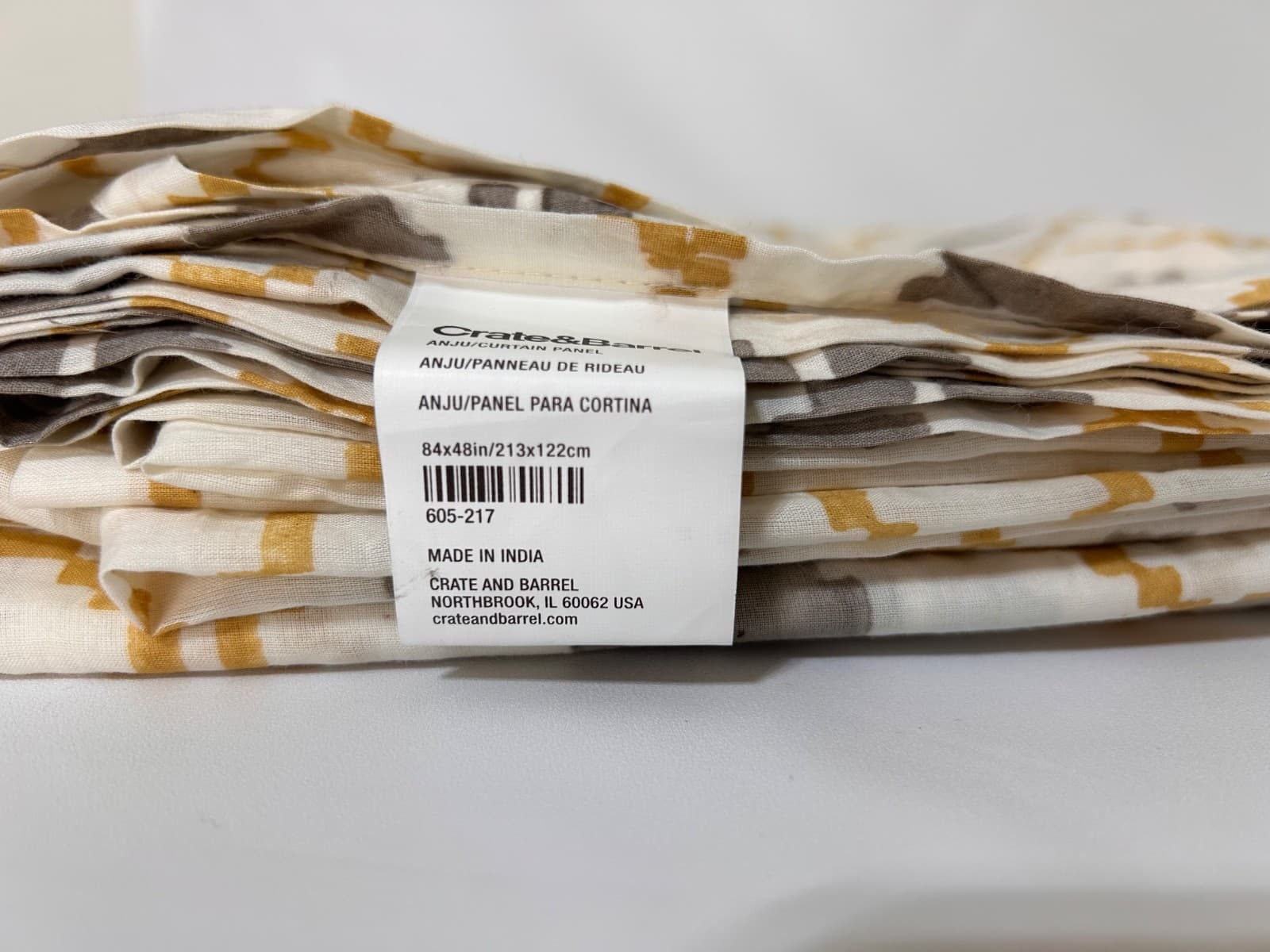 Crate & Barrel Anju Curtain 3 Panels 84x48 Mid Century Yellow Wheat Ikat Sheer - Thumbnail 5