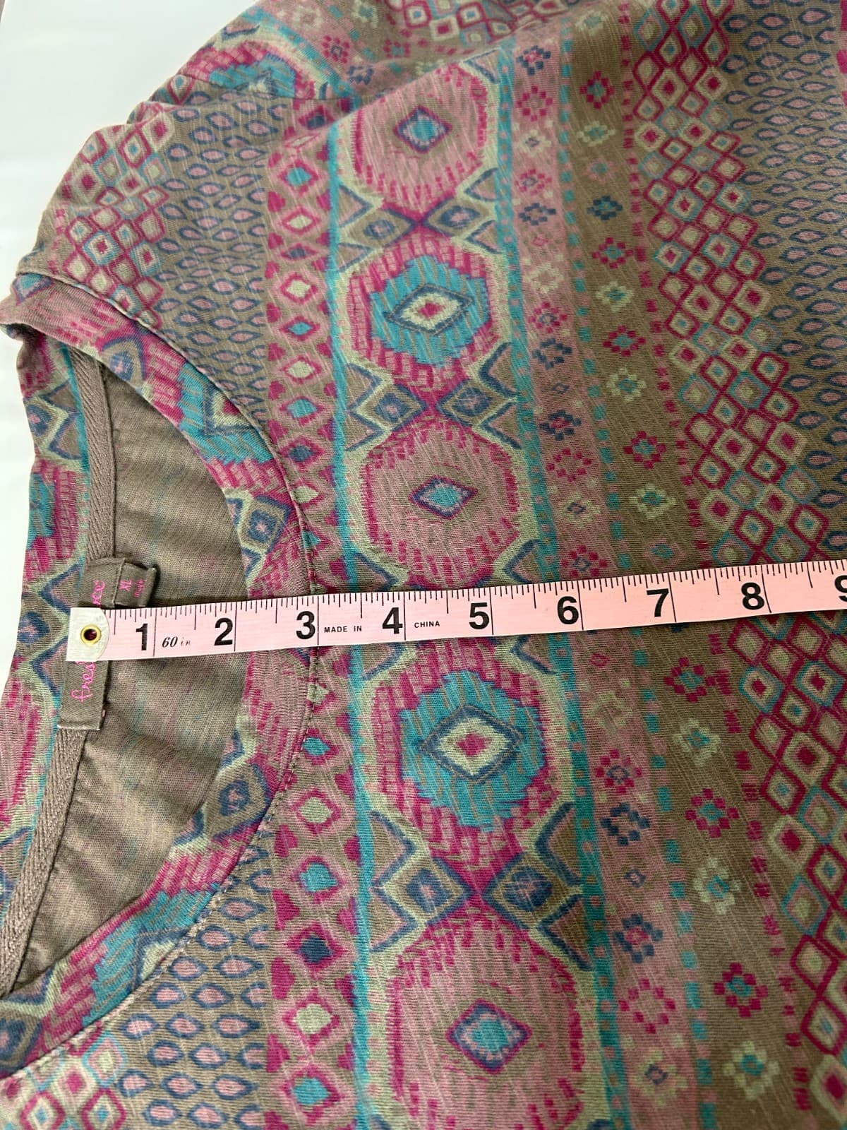 Fresh Produce Women’s size XL Geometric 3/4 Sleeves Multicolor Cotton Tee USA g - Thumbnail 3