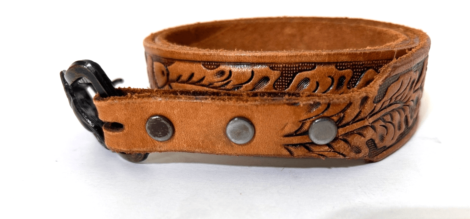 Justin Brass Horse Buckle Top Grain Cowhide Leather Belt Tooled Size 34 USA - Thumbnail 6