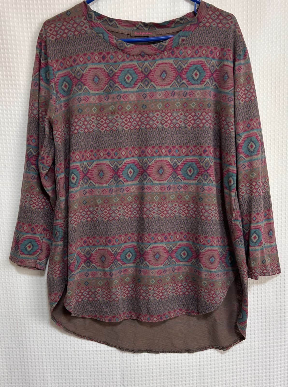 Fresh Produce Women’s size XL Geometric 3/4 Sleeves Multicolor Cotton Tee USA g - Thumbnail 2