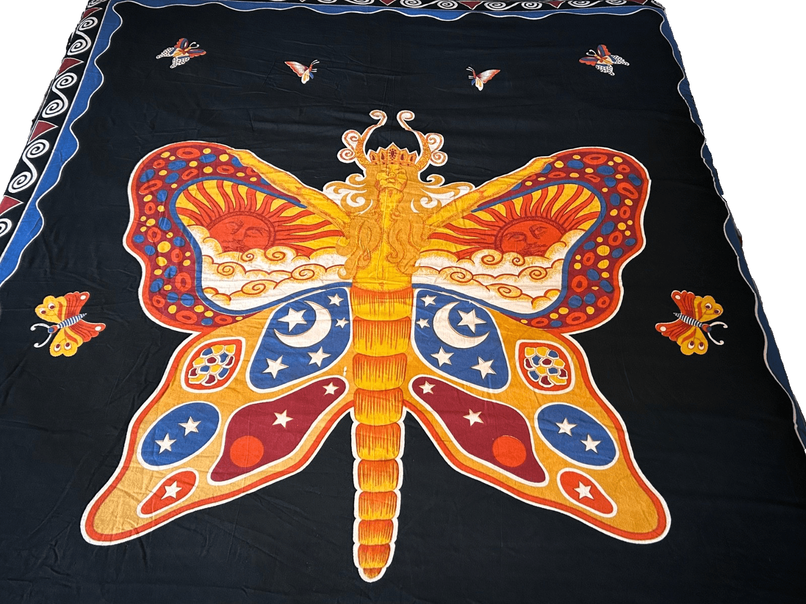 Hand loomed Fairy Butterfly Sun & Moon Tapestry Bed Wall India 85” X 102” - Thumbnail 3