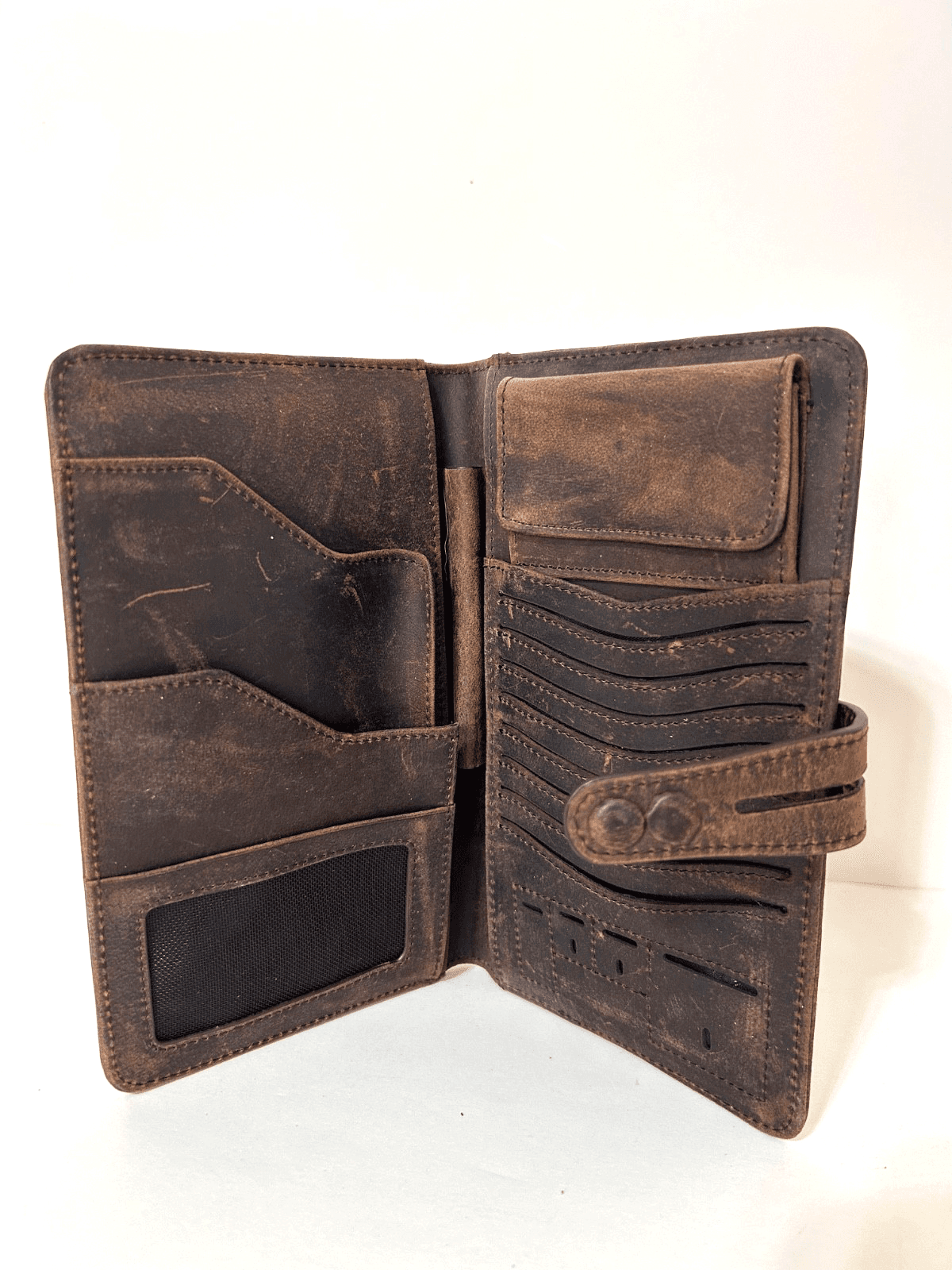DONWORD Cow Leather Bi-Fold Passport Travel Wallet RFID Blocking COFFEE