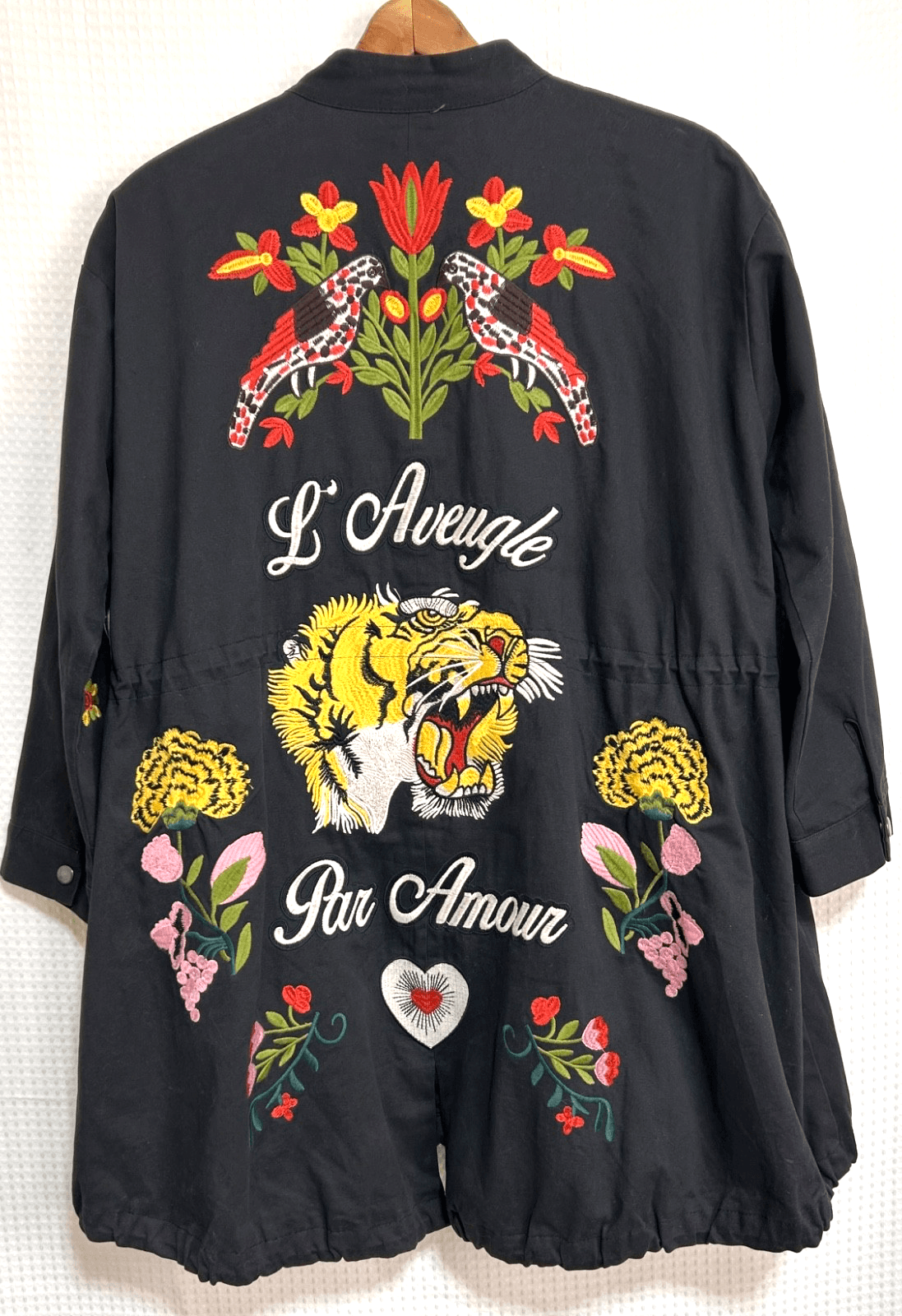 Embroidered Size L Tiger Coat Field Jacket L’Aveugle Par Amour Floral Birds k - Thumbnail 6