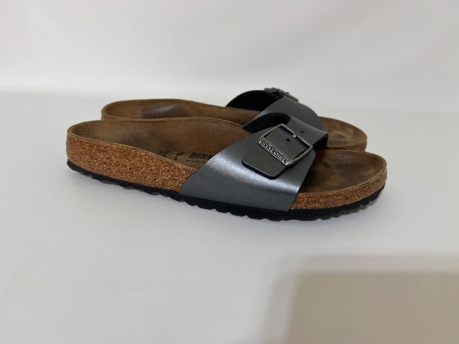 Birkenstock Madrid Sandals Shoes Birko-Flor Slides Women's 39 US 8 Silver Gray - Thumbnail 7