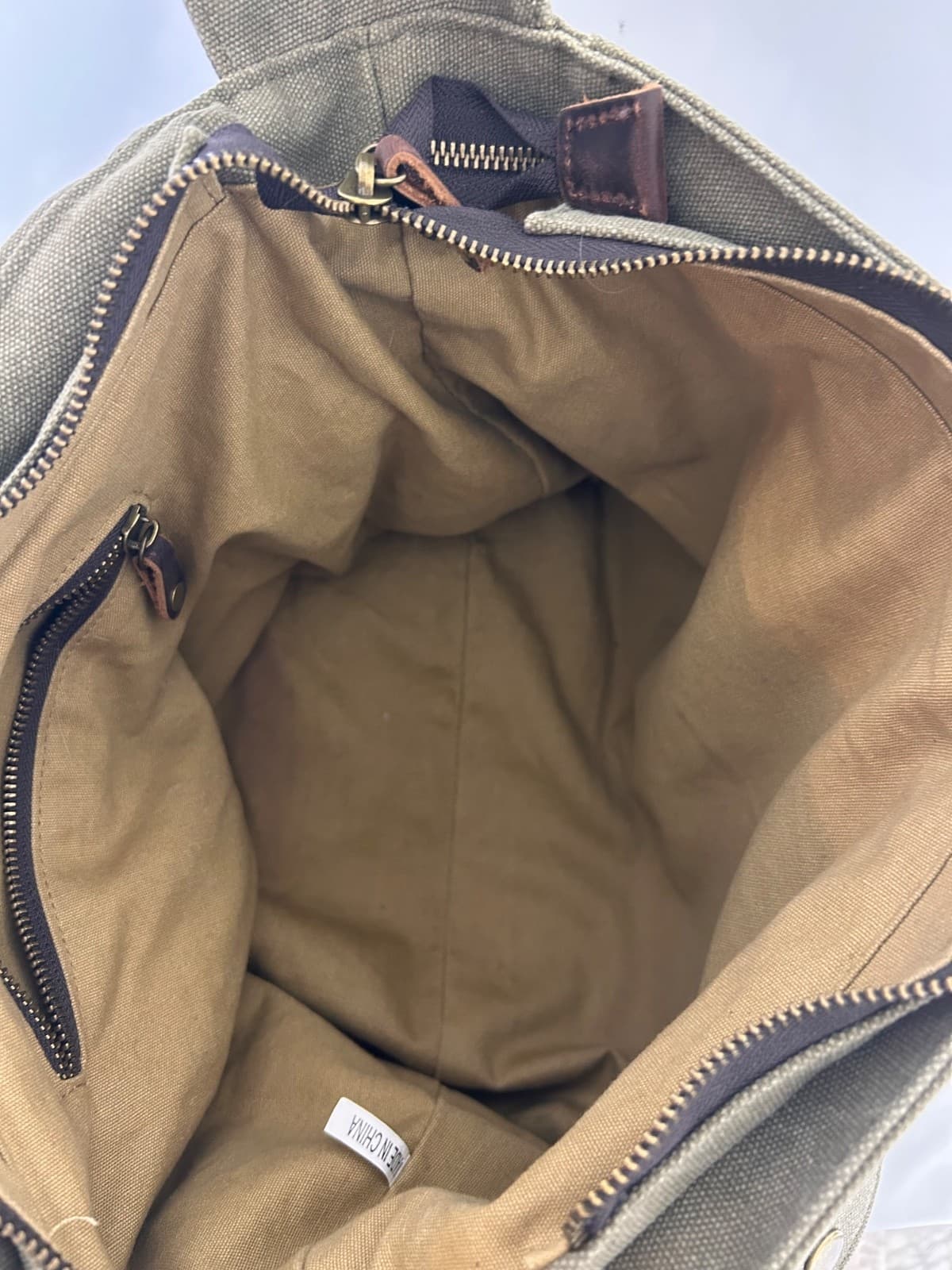 Military Leather Canvas Laptop Bag Messenger Medium Olive Travel Crossbody - Thumbnail 9