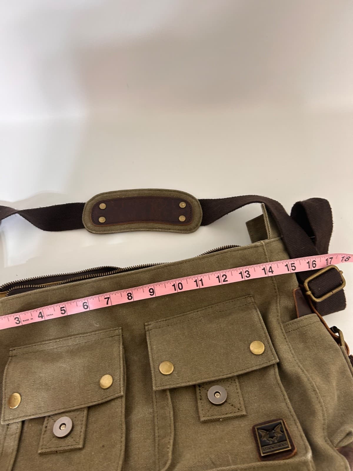 Military Leather Canvas Laptop Bag Messenger Medium Olive Travel Crossbody - Thumbnail 6