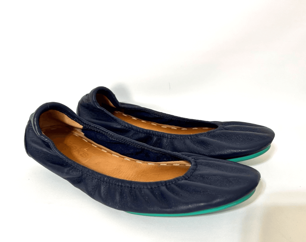 Tieks by Gavrieli Leather Ballet Flats California Navy Blue Shoes Womens Size 8