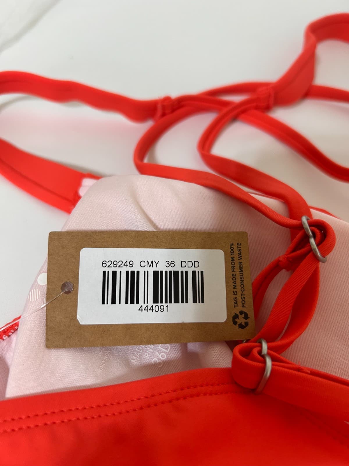 NWT Title Nine Bikini Top 36DDD Underwire Bikini Swim Bra Strappy Coral Orange i - Thumbnail 6