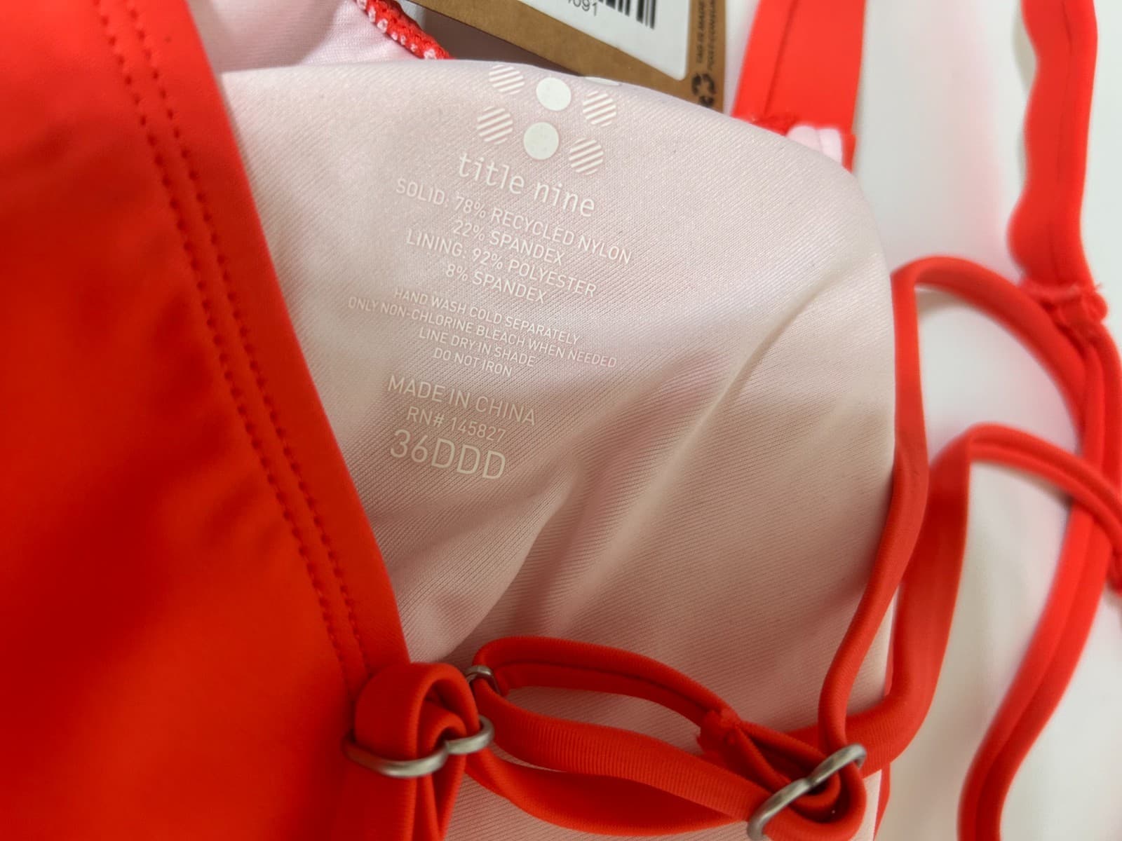 NWT Title Nine Bikini Top 36DDD Underwire Bikini Swim Bra Strappy Coral Orange i - Thumbnail 8