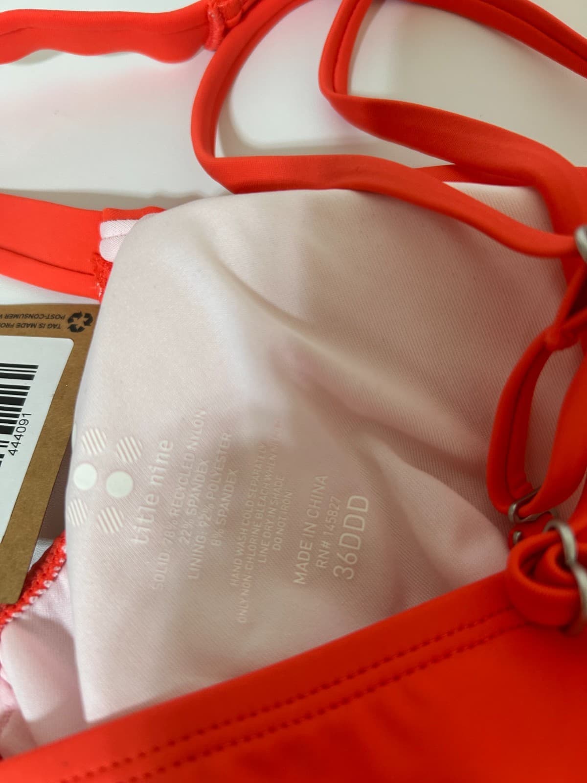 NWT Title Nine Bikini Top 36DDD Underwire Bikini Swim Bra Strappy Coral Orange i - Thumbnail 7