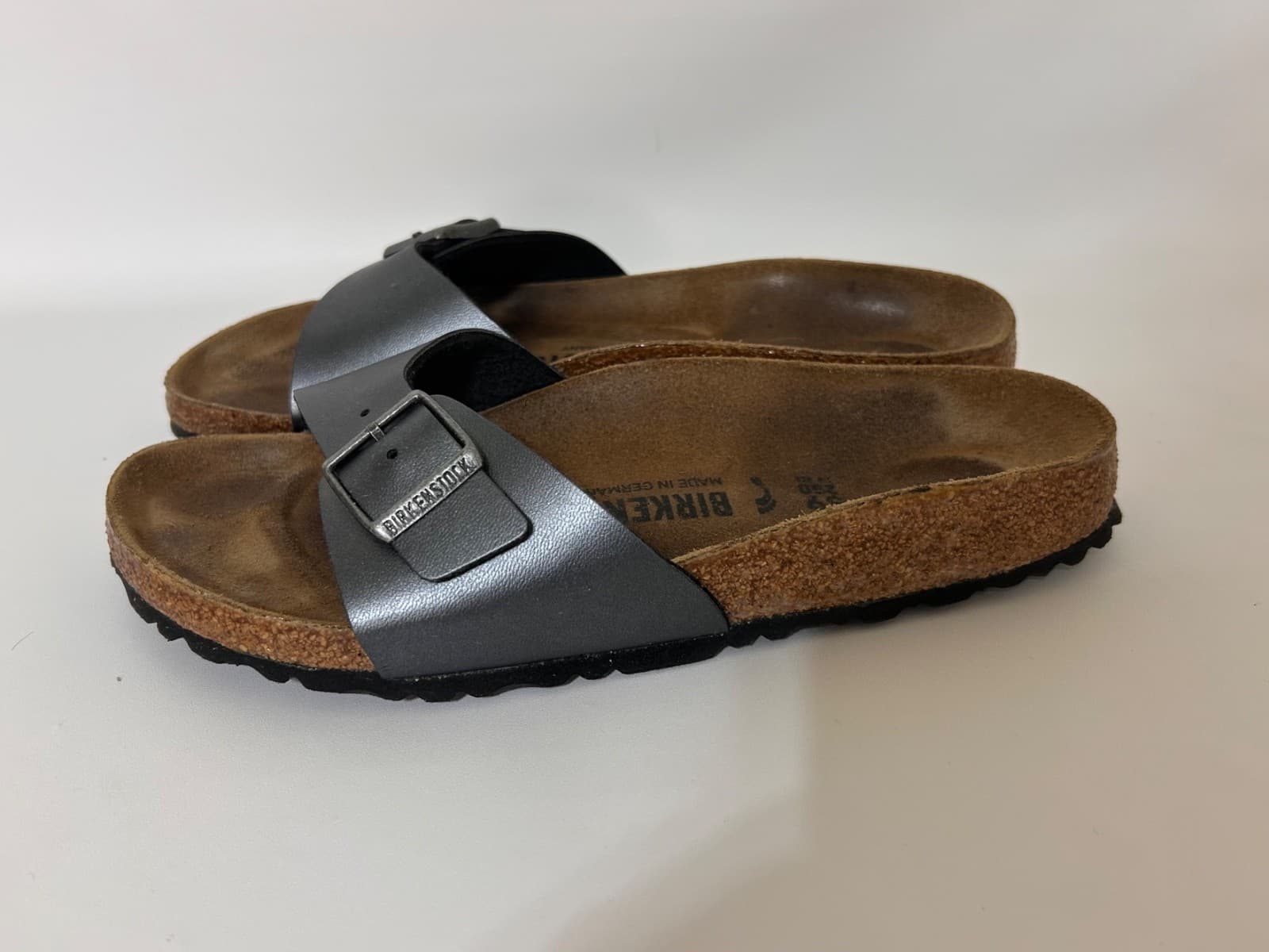 Birkenstock Madrid Sandals Shoes Birko-Flor Slides Women's 39 US 8 Silver Gray