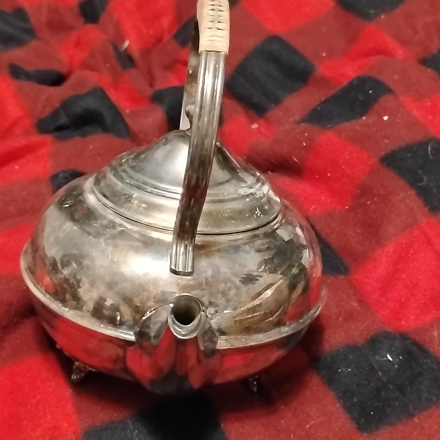Vintage Silver Teapot with Wicker Handle - Thumbnail 2