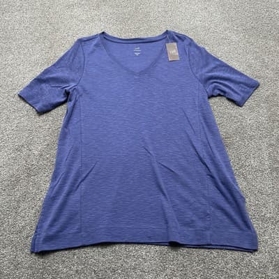 J Jill Shirt Womens Large Petite Tunic Elbow Sleeve Majestic Blue Pima Cotton