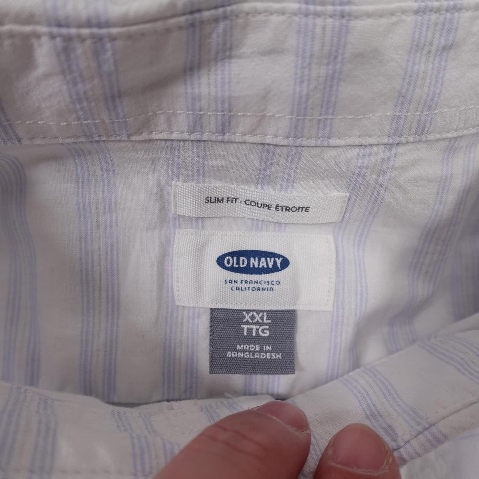 Old Navy Shirt Mens 2XL White Stripe Long Sleeve Button Down Slim Fit Casual - Thumbnail 4