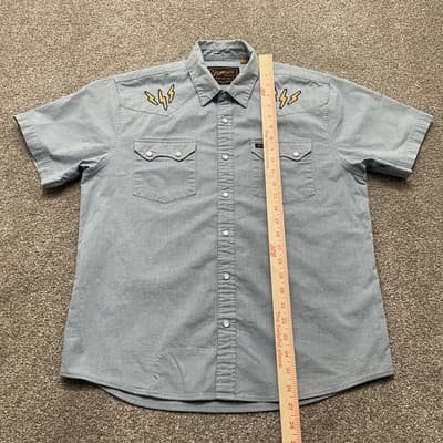 Howler Brothers Shirt Mens Small Blue Guacho Western Pearl Snap Lightning Bolt - Thumbnail 5