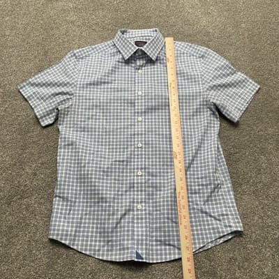 UNTUCKit Shirt Mens Medium Blue White Plaid Short Sleeve Slim Fit Wrinkle Free - Thumbnail 5