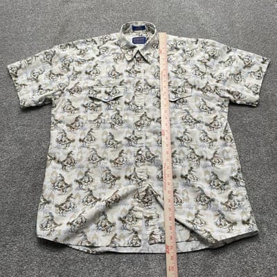 Pendleton Shirt Mens Large Beige Cowboy Rodeo Western Short Sleeve Pearl Snap - Thumbnail 5