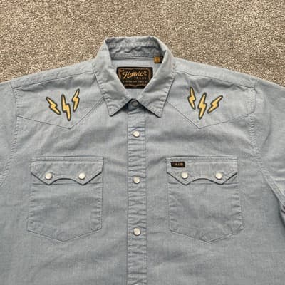 Howler Brothers Shirt Mens Small Blue Guacho Western Pearl Snap Lightning Bolt - Thumbnail 2