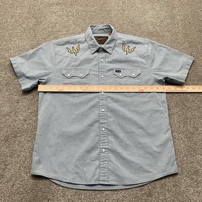 Howler Brothers Shirt Mens Small Blue Guacho Western Pearl Snap Lightning Bolt - Thumbnail 4