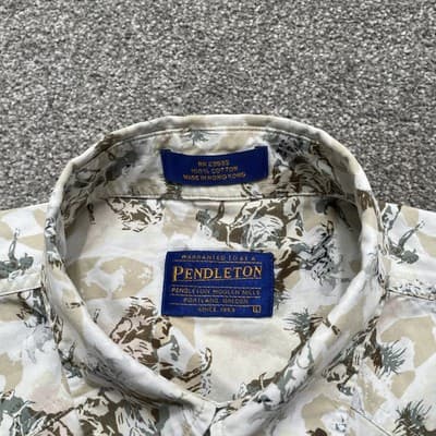 Pendleton Shirt Mens Large Beige Cowboy Rodeo Western Short Sleeve Pearl Snap - Thumbnail 3