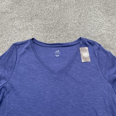 J Jill Shirt Womens Large Petite Tunic Elbow Sleeve Majestic Blue Pima Cotton - Thumbnail 2