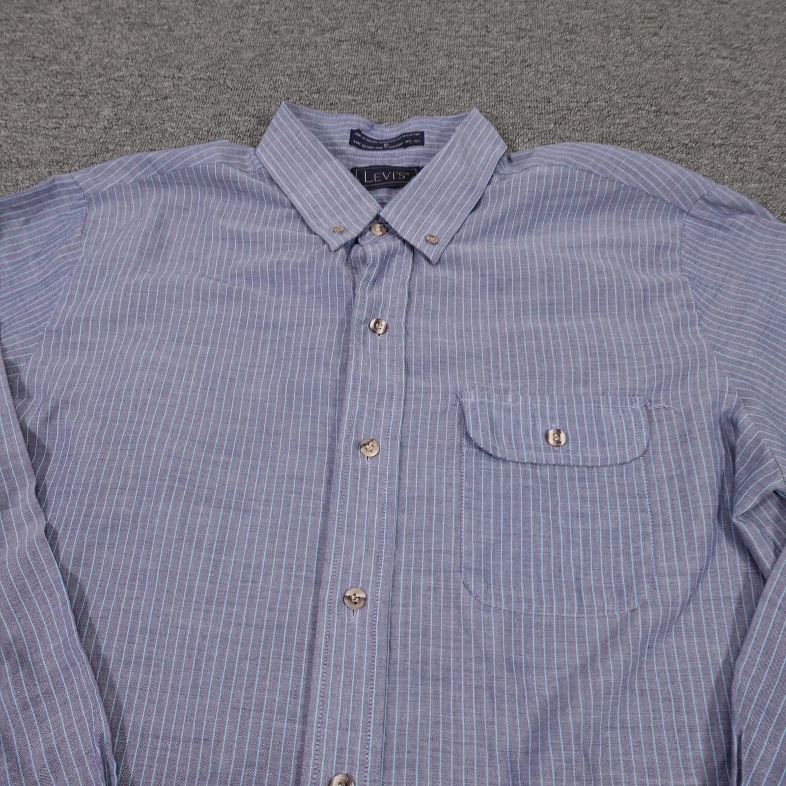 Vintage Levi's Shirt Mens XL Blue Stripe Long Sleeve Button Up Thailand Casual - Thumbnail 2