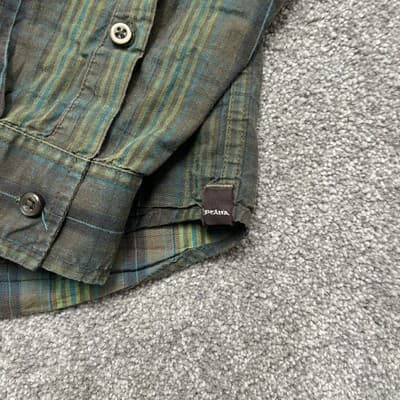 Prana Shirt Mens Large Green Blue Plaid Button Down Long Sleeve Casual Outdoor - Thumbnail 2