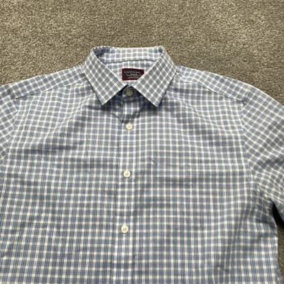 UNTUCKit Shirt Mens Medium Blue White Plaid Short Sleeve Slim Fit Wrinkle Free - Thumbnail 2