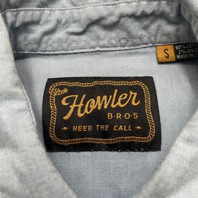 Howler Brothers Shirt Mens Small Blue Guacho Western Pearl Snap Lightning Bolt - Thumbnail 3