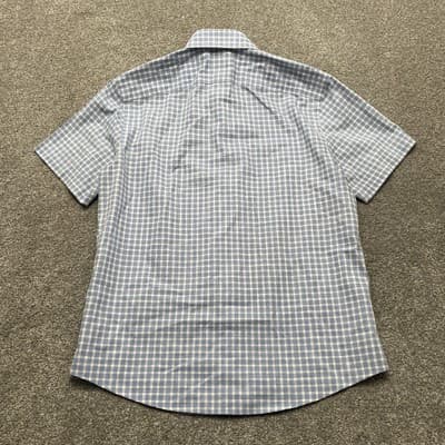 UNTUCKit Shirt Mens Medium Blue White Plaid Short Sleeve Slim Fit Wrinkle Free - Thumbnail 6