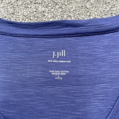 J Jill Shirt Womens Large Petite Tunic Elbow Sleeve Majestic Blue Pima Cotton - Thumbnail 3