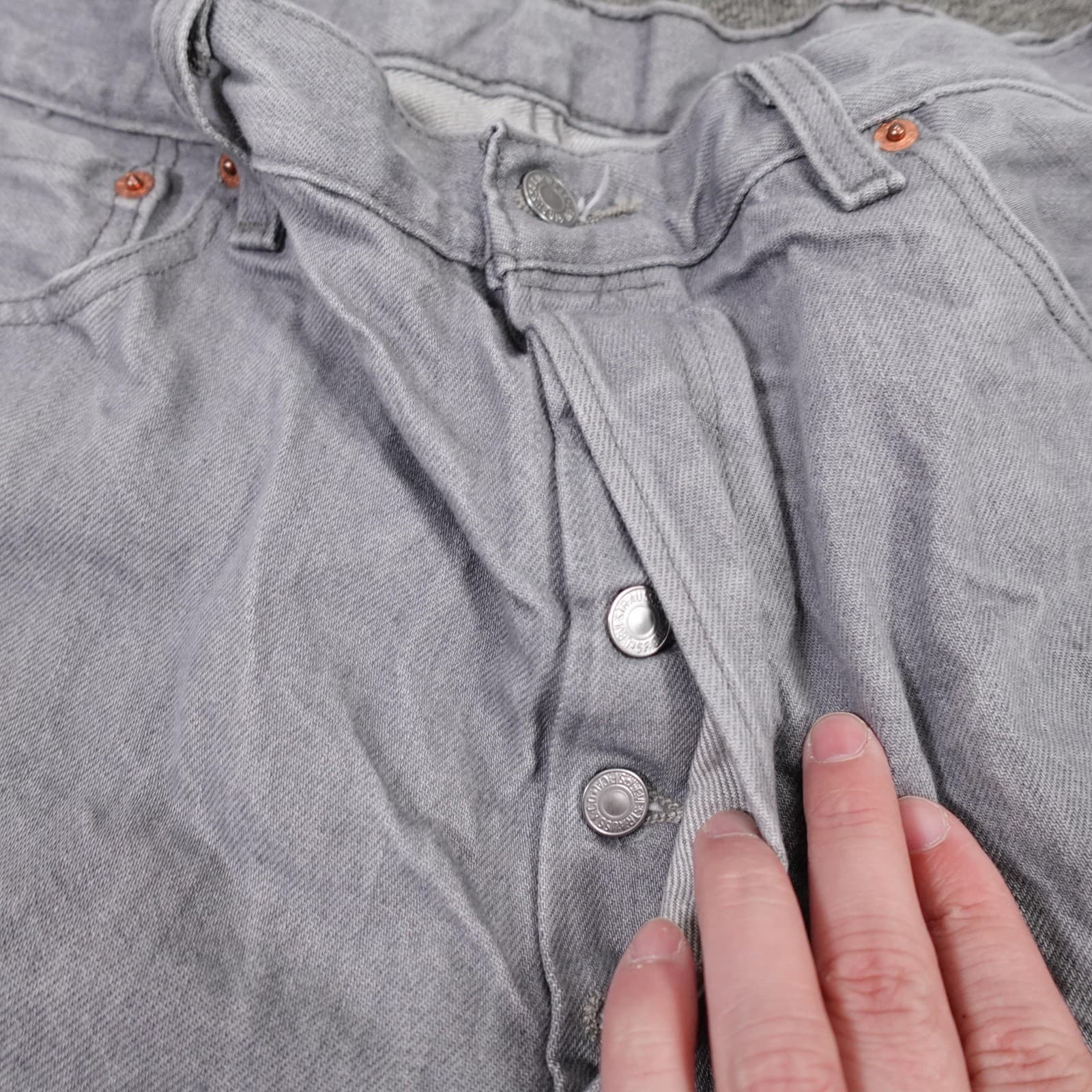 Levi's 501 Jeans Mens 34x28 Gray Light Wash Regular Straight Denim Pants - Thumbnail 2