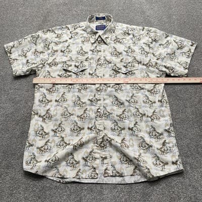 Pendleton Shirt Mens Large Beige Cowboy Rodeo Western Short Sleeve Pearl Snap - Thumbnail 4