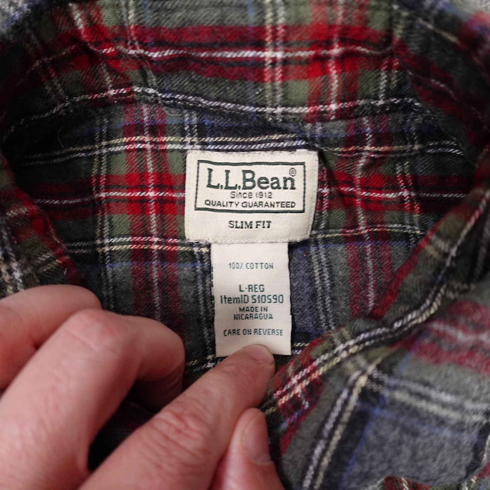 L.L.Bean Shirt Mens Large Gray Plaid Flannel Long Sleeve Button Up Slim Fit - Thumbnail 2